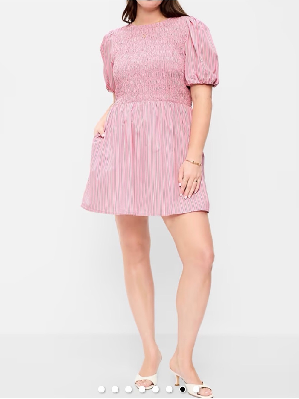 NWT Old Navy Smocked Pink Puff-Sleeve Flared Mini Dress